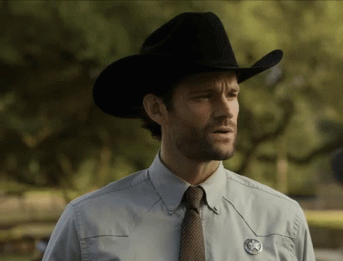 Man In Cowboy Hat And Texas Badge GIF