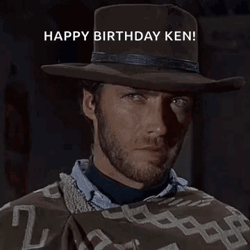 Man in Cowboy Hat Blowing Bubbles Happy Birthday Ken