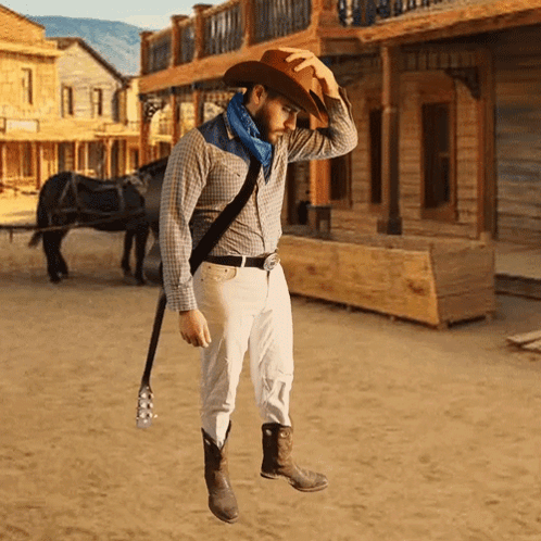 Man In Cowboy Hat Holding Guitar GIF