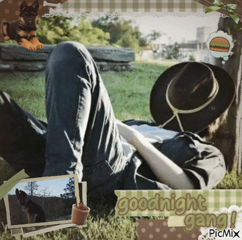 Man in Cowboy Hat Laying in Grass Goodnight Gang