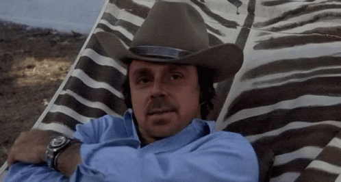 Man in Cowboy Hat Lying on Zebra Print Chair