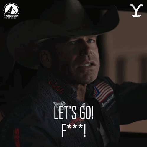 Man in Cowboy Hat Saying Let's Go F***!