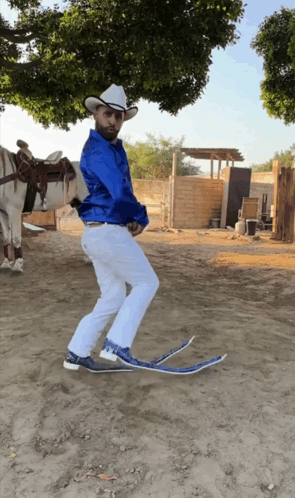 Man in Cowboy Hat Standing in Front of Horse