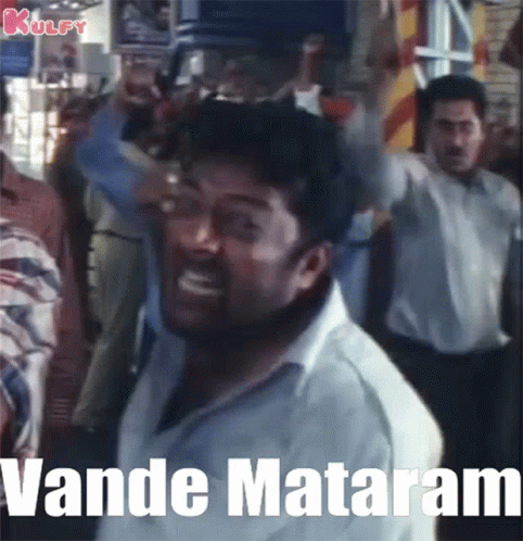 Man In Crowd Says Vande Mataram GIF