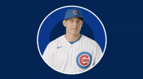 Man in Cubs Jersey and Blue Hat