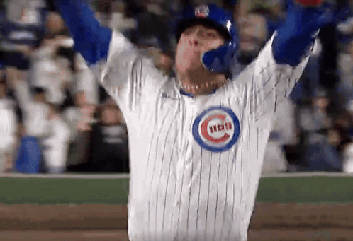 Man In Cubs Jersey Raising Arms GIF