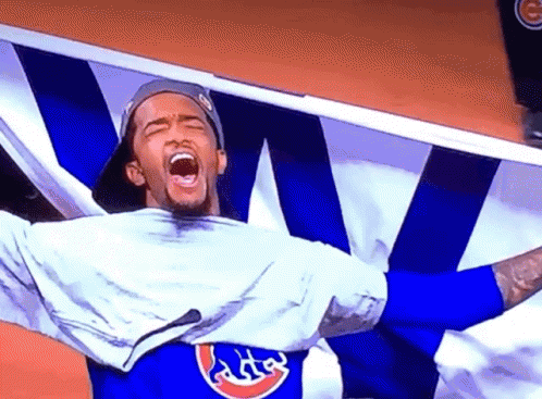 Man in Cubs Shirt Holding Banner