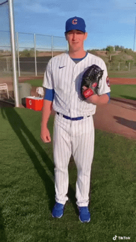 Man In Cubs Uniform Holding Baseball Glove GIF