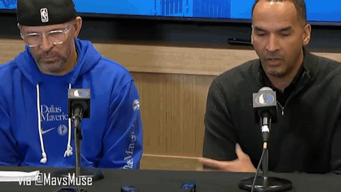 Man In Dallas Mavericks Sweatshirt With Two Microphones GIF