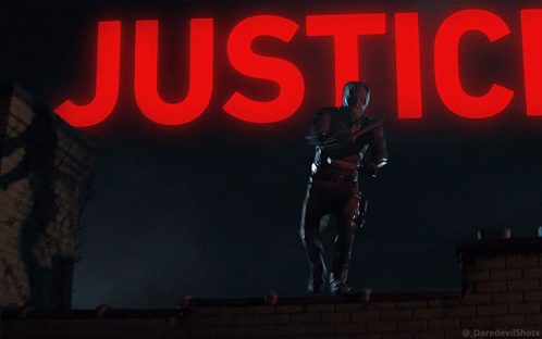 Man in Daredevil Suit Jumping Before Justice