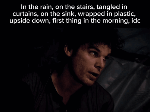 Man in Dark Room In the Rain on the Stairs Tangled in Curtains
