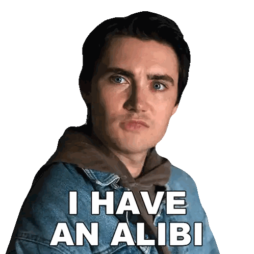 Man in Denim Jacket with I Have An Alibi