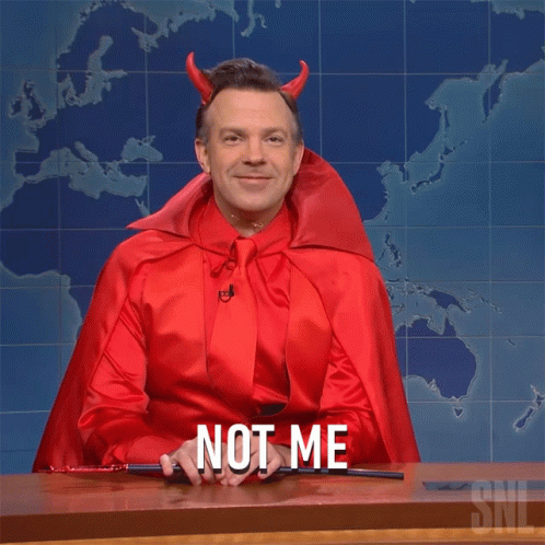 Man In Devil Costume Says Not Me GIF