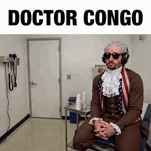 Man In Doctor Congo Costume Sitting On Chair GIF