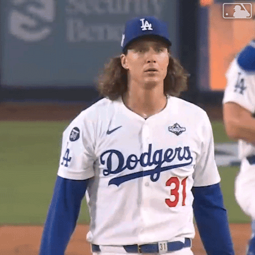 Man in Dodgers Jersey and Hat