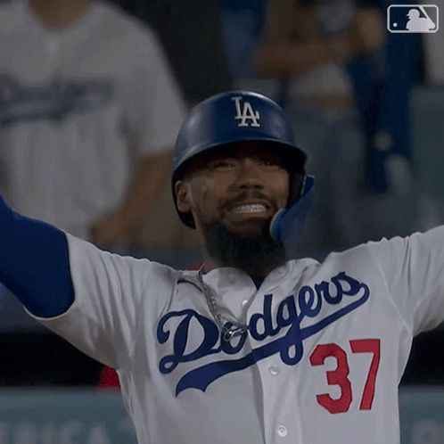 Man in Dodgers Jersey and Helmet