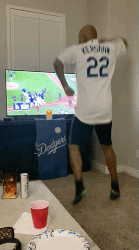 Man in Dodgers Jersey Dancing
