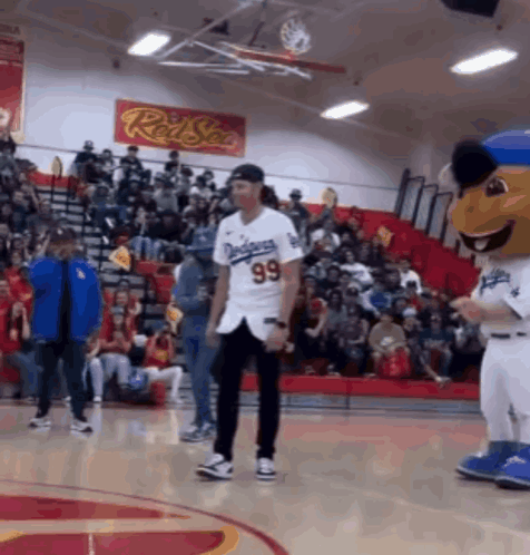 Man in Dodgers Jersey Dancing