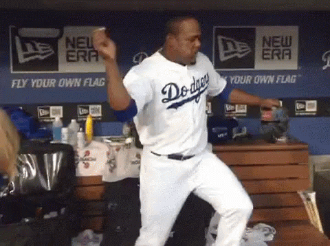 Man in Dodgers Jersey Dancing