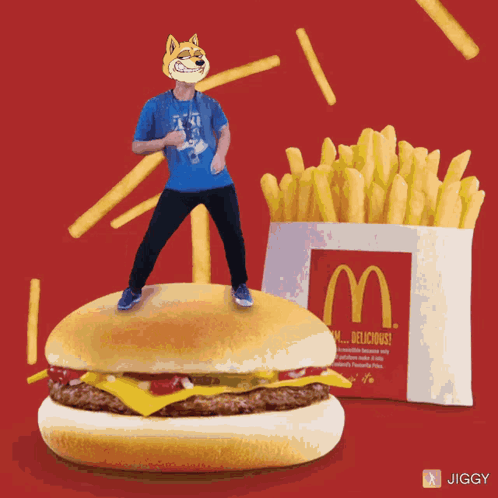Man In Dog Mask On McDonald's Hamburger