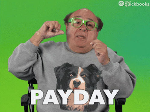 Man In Dog Sweater Throwing Money Saying Payday GIF