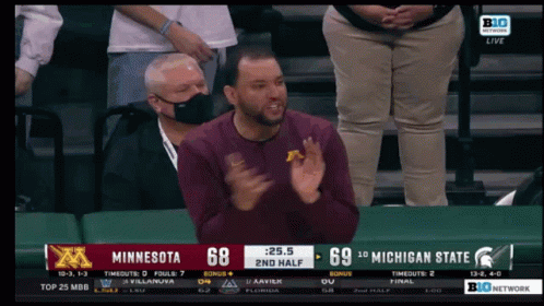 Man In Face Mask Watching Minnesota Vs Michigan State Basketball GIF