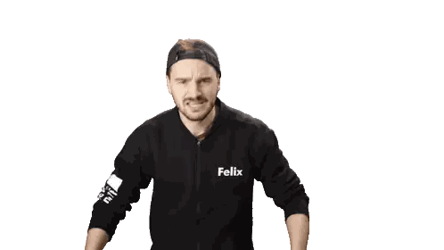 Man in Felix Sweatshirt Making Face