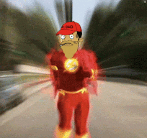 Man in Flash Costume With Red Hat Saying I Dad