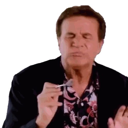 Man in Floral Shirt Holding Fork