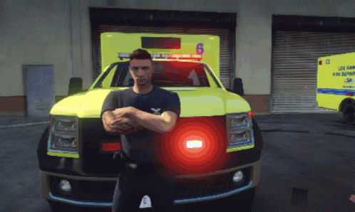 Man in Front of Ambulance With Number 6
