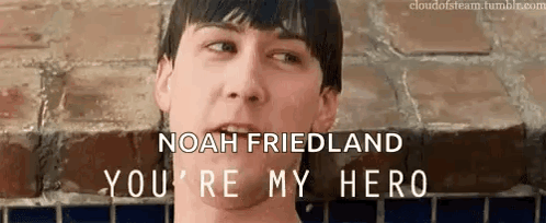 Man In Front Of Brick Wall Says Noah Friedland You're My Hero GIF