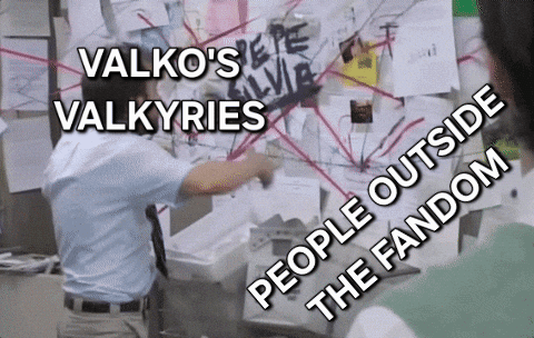 Man In Front Of Bulletin Board Saying Valkos Valkyries GIF