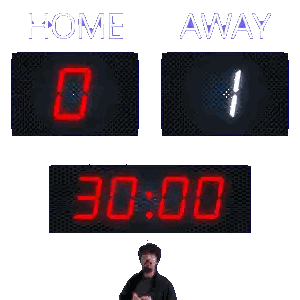 Man in Front of Home Away Scoreboard