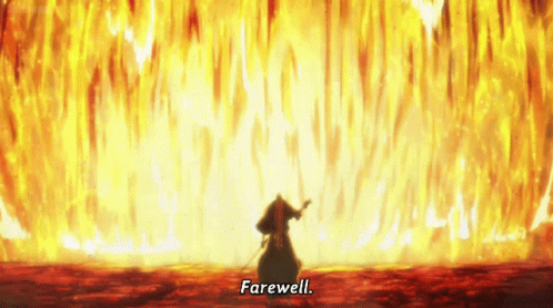 Man in Front of Large Fire with Farewell