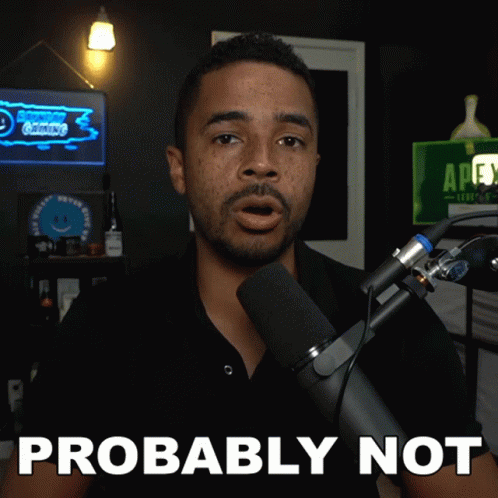 Man in Front of Microphone Saying Probably Not