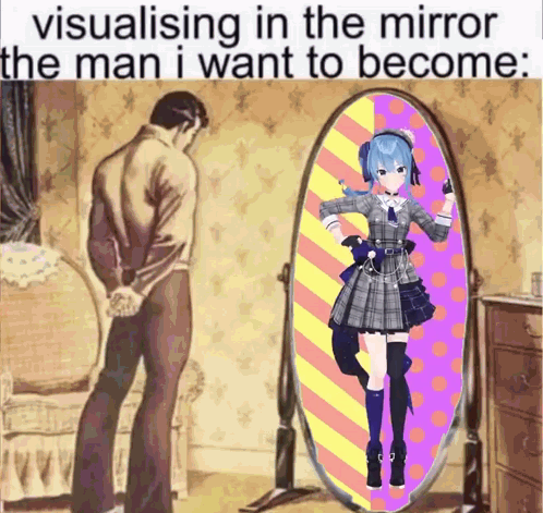 Man in Front of Mirror With Girl Picture
