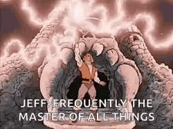 Man in Front of Monster Saying Frequently the Master of All Things