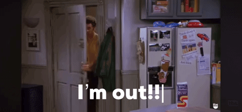 Man in Front of Refrigerator Saying I'm Out !!!