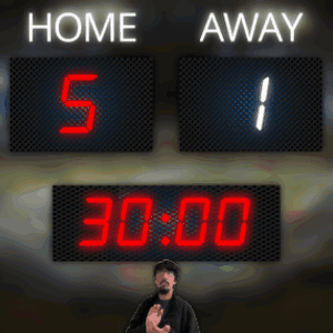 Man in Front of Scoreboard Home 5-1 Away 1