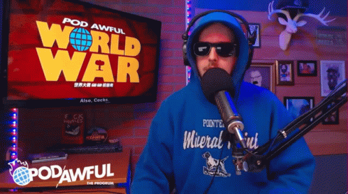Man in Front of Screen Saying World War
