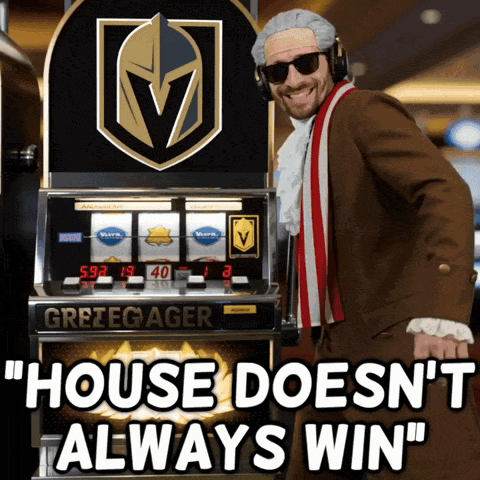 Man In Front Of Slot Machine Saying House Doesn't Always Win GIF