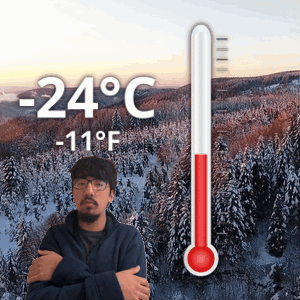 Man In Front Of Thermometer -24 Degrees GIF