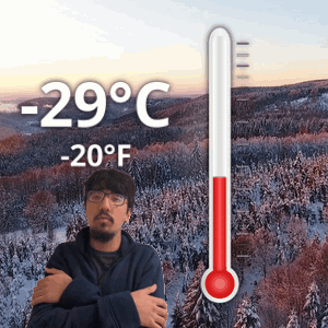 Man In Front Of Thermometer -26 Celsius GIF