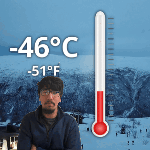Man In Front Of Thermometer -46°C GIF