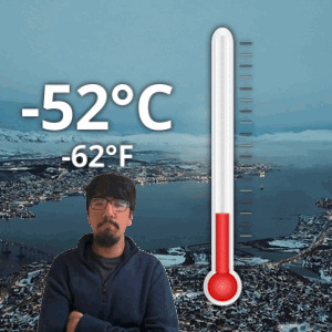 Man In Front Of Thermometer -52 Degrees GIF