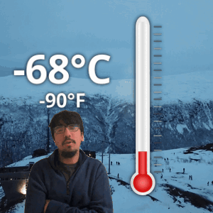 Man In Front Of Thermometer -68°C GIF