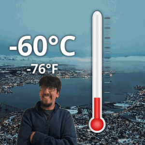 Man In Front Of Thermometer -76°F GIF