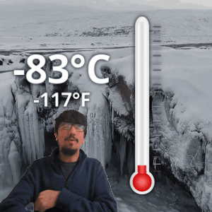 Man In Front Of Thermometer -83°C GIF