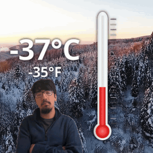 Man In Front Of Thermometer At -37 Celsius GIF