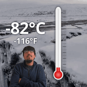 Man In Front Of Thermometer Reading -66 Celsius GIF